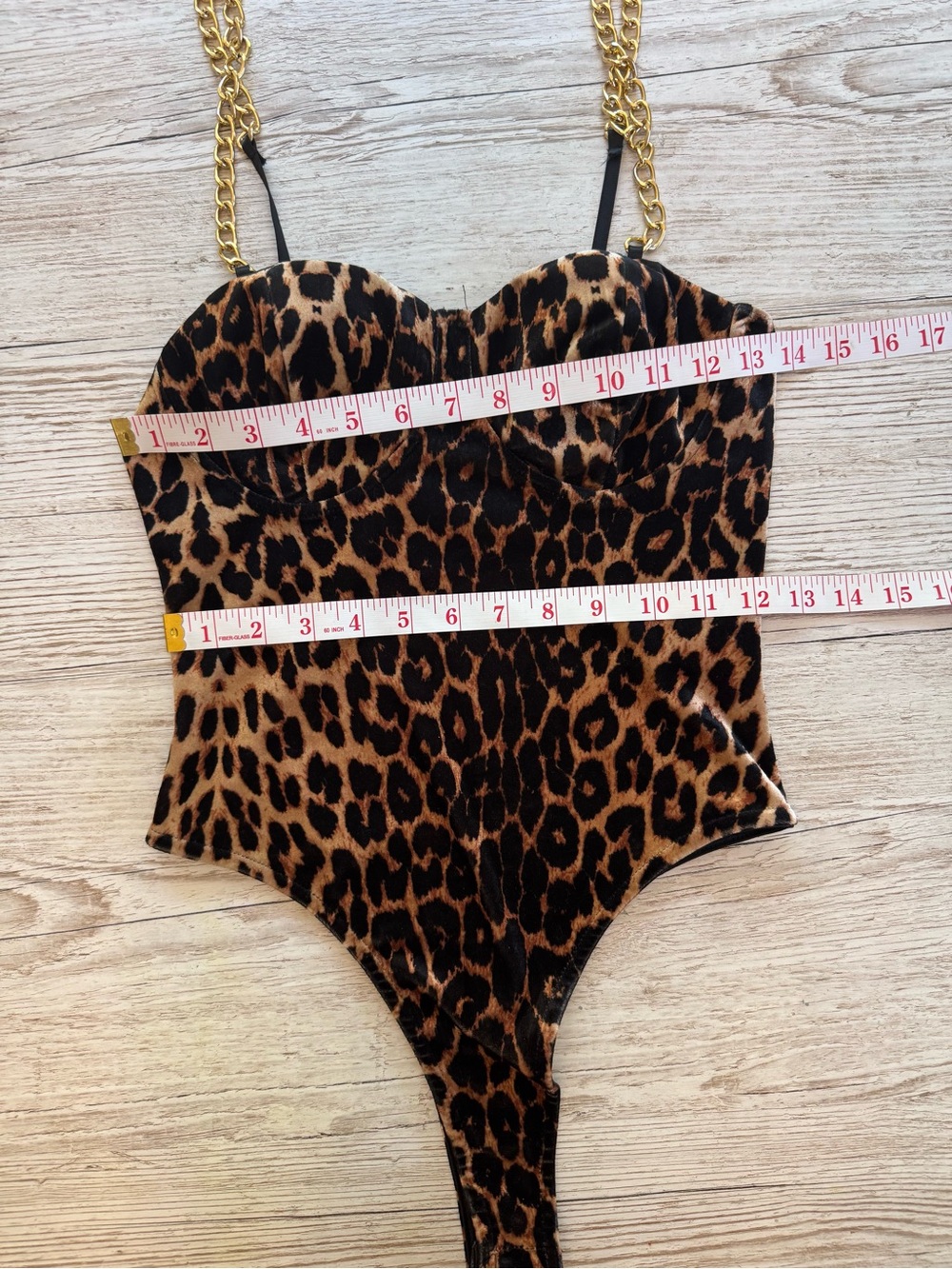Kaylee Kollection Leopard Print Chain Strap Bodysuit S - Picture 8 of 13